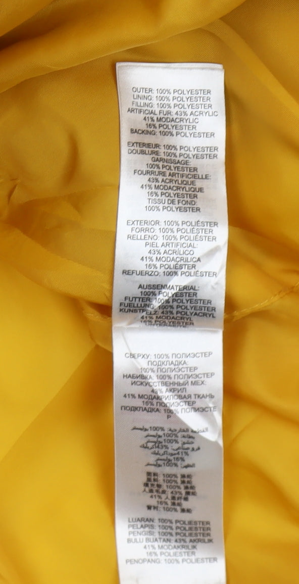 Brand and care label for Lipsy Yellow girls’' puffer jacket 9 years hooded coat