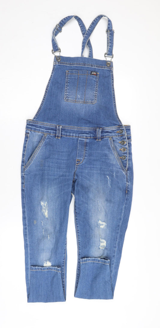 SuperDry Women's Blue Distressed Denim Overalls