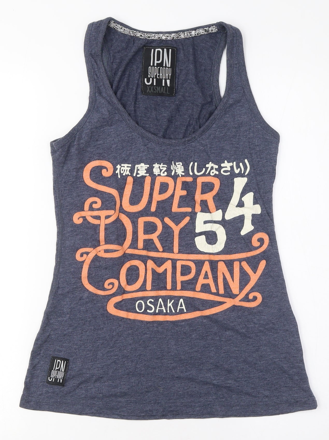 Superdry Women's Blue Cotton Tank, Size 2XS, Casual Slim Fit