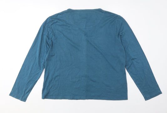 Charles Tyrwhitt Blue Silk Cotton V-Neck Blouse, L