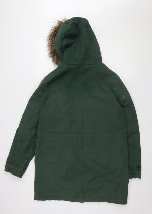 Jack Wills Women's Green Parka Size 12 Fur Trim Hooded
