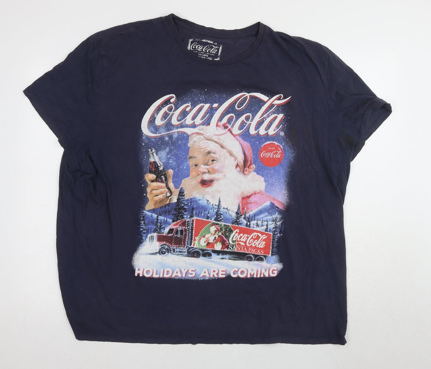 Coca Cola Mens Blue Christmas Graphic 3XL T-Shirt
