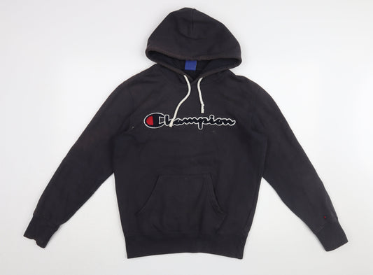 Champion Men's Black Hoodie, Small, Cotton Pullover, Logo