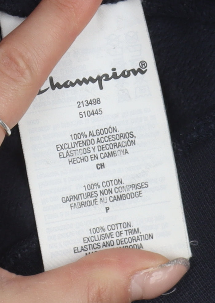 Champion Men's Black Hoodie, Small, Cotton Pullover, Logo