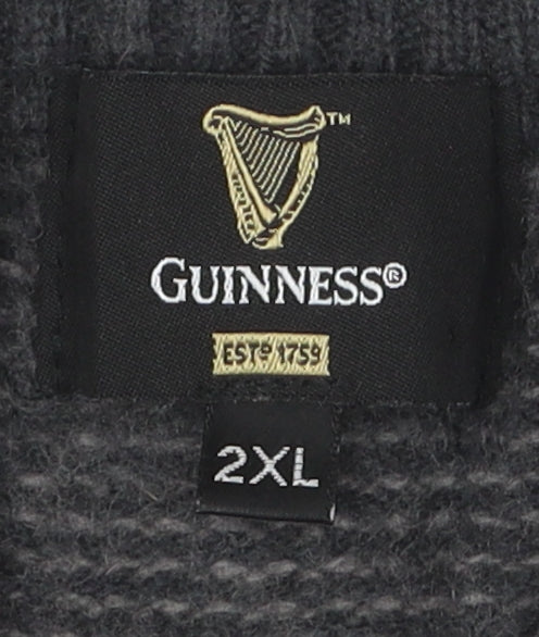 Guinness Men's Grey 2XL Pullover Half-Zip Jumper