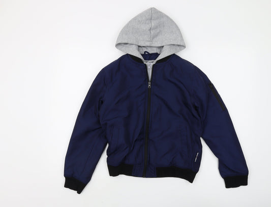 Additional front view of Lee Cooper boys’ blue grey hooded bomber jacket, size 11-12