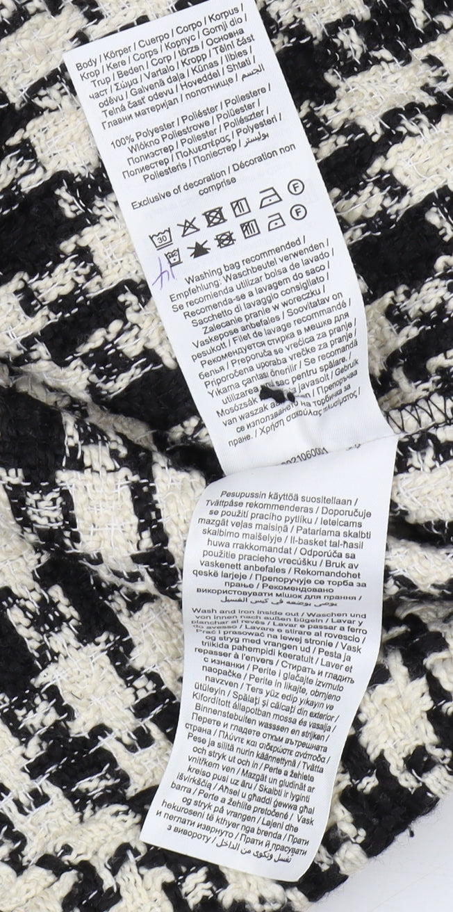 Brand and care label for Object Women's Check Waistcoat, size 8, Black/White