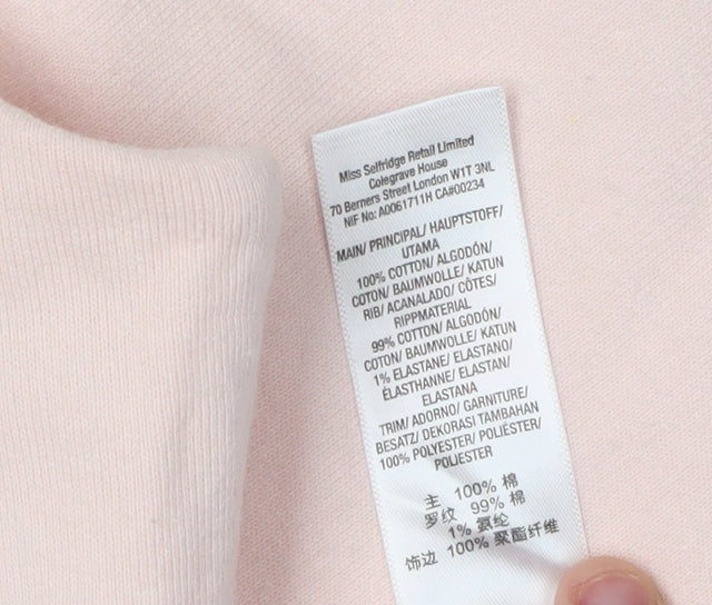 Brand and care label for Miss Selfridge girls’ pink floral pullover sweatshirt m