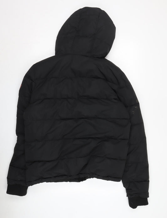 Superdry Women's Black Puffer Jacket Size 16 Hooded