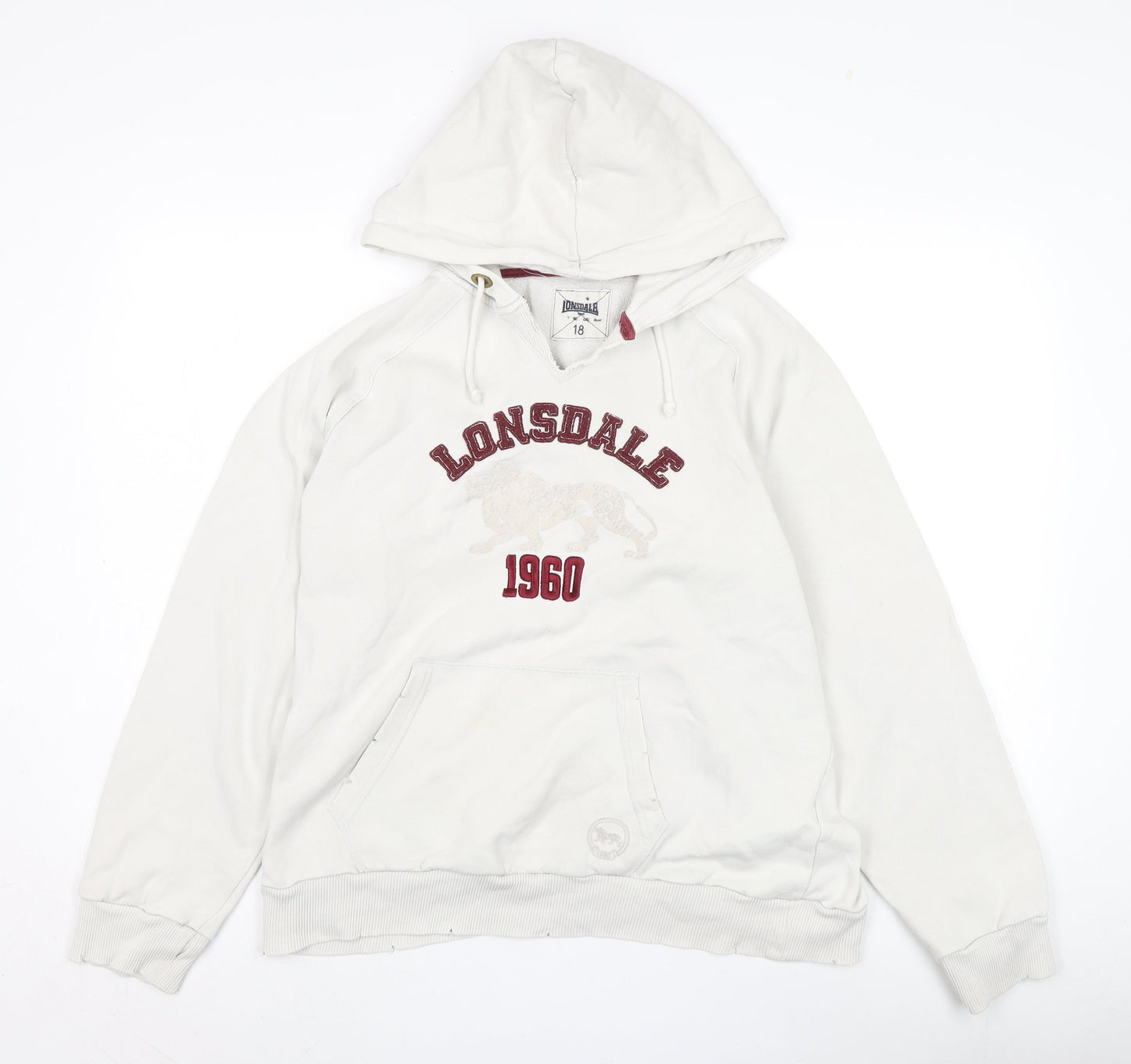 Lonsdale Men's White Pullover Hoodie - Size 16