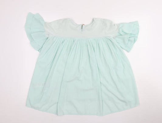 Baker by Ted Baker Girls Green Tunic Blouse 12-13Y, Ruffle Sleeves