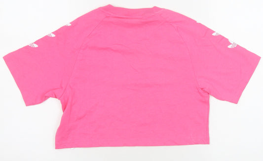 Adidas Women's Pink Cropped T-Shirt - Size 4, Crew Neck