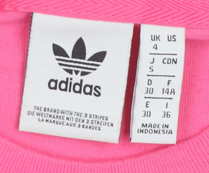 Adidas Women's Pink Cropped T-Shirt - Size 4, Crew Neck