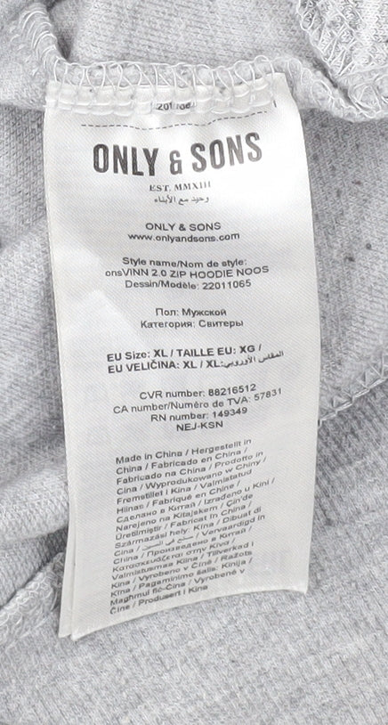 Brand and care label for Only & Sons Men's Grey Full Zip Hoodie XL