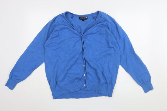Hepburn Women's Blue Cotton V-Neck Cardigan L