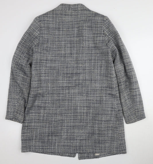 H&M Women's Grey Check Tweed Coat, Size 14, Classic Style