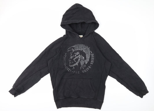 Diesel Mens Black Pullover Hoodie M with Logo Print