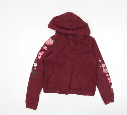 Jack Wills Women's Red Floral Embroidered Hoodie Size 8