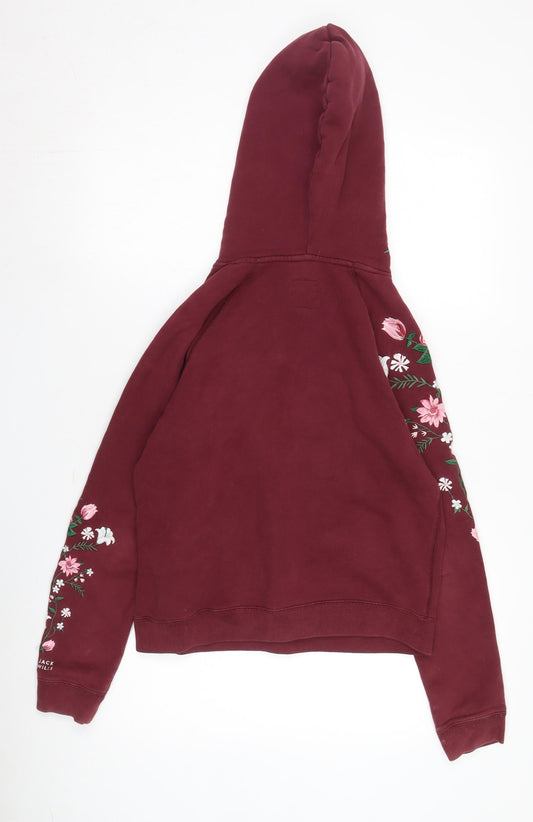 Jack Wills Women's Red Floral Embroidered Hoodie Size 8