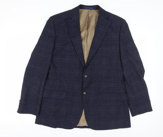 Moss Men's Blue Check Blazer, Size 44R, Two-Button, Classic Style