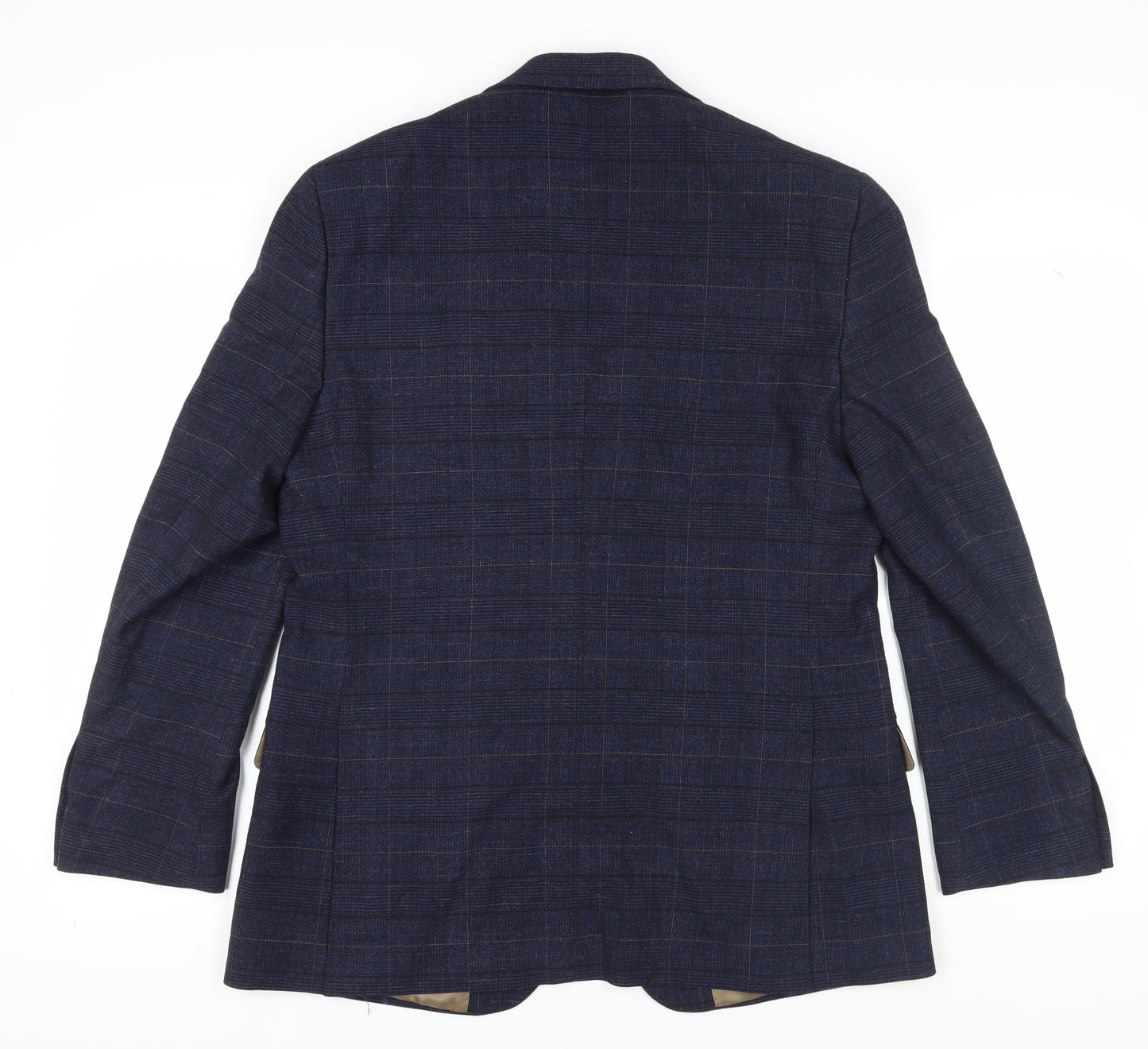 Moss Men's Blue Check Blazer, Size 44R, Two-Button, Classic Style