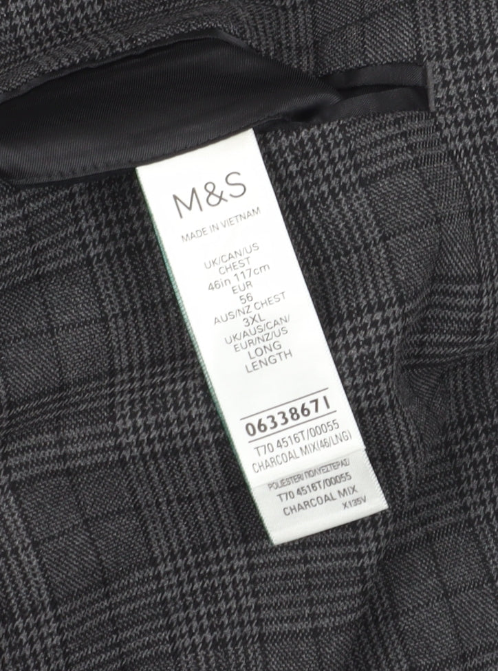 Marks and Spencer Men's Grey Checked Blazer 46L
