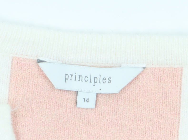 Brand and care label for Principles Women's Multicoloured Stripe Cardigan, size 14