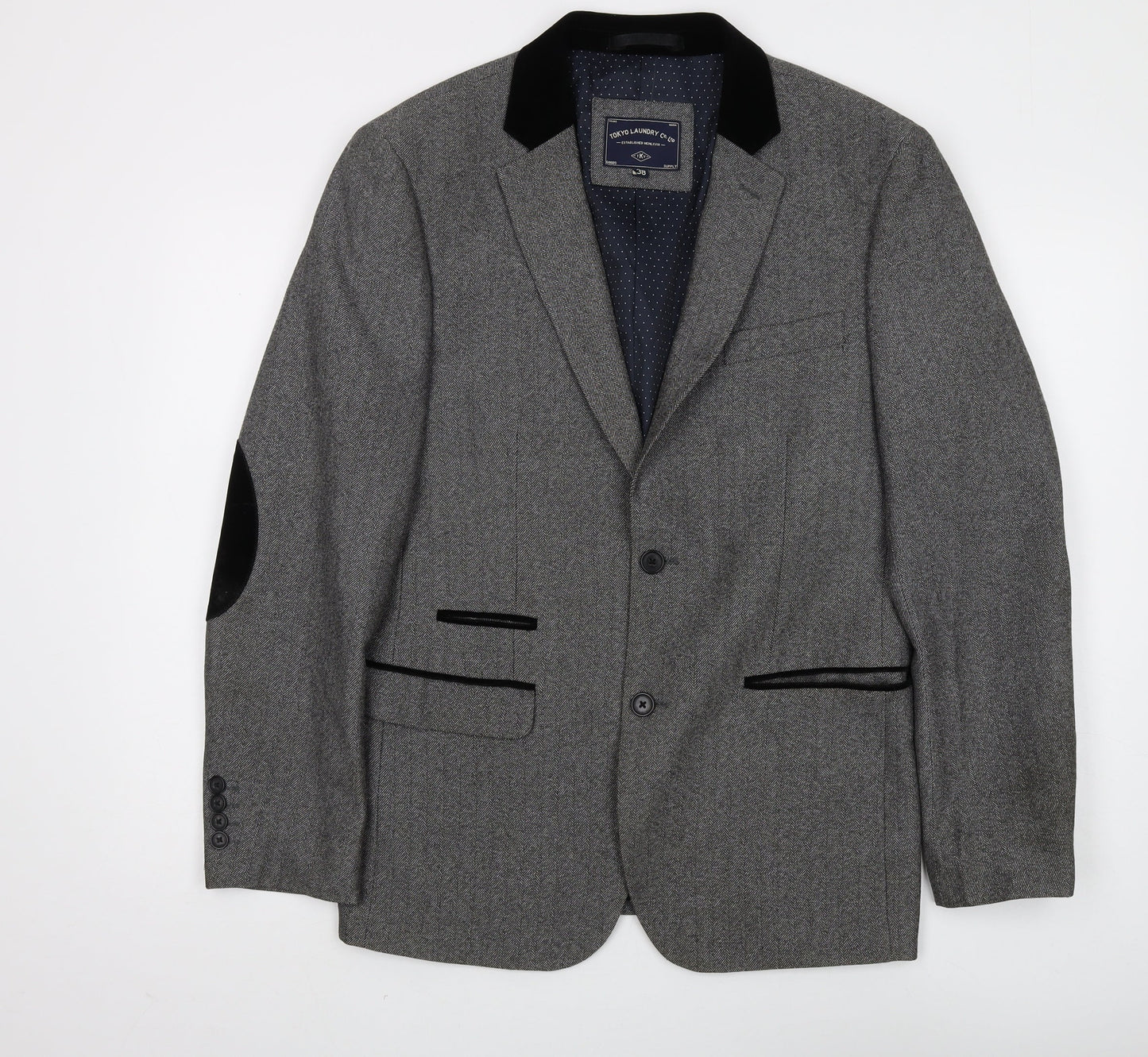 Tokyo Laundry Men's Grey Blazer, 38, Herringbone Pattern