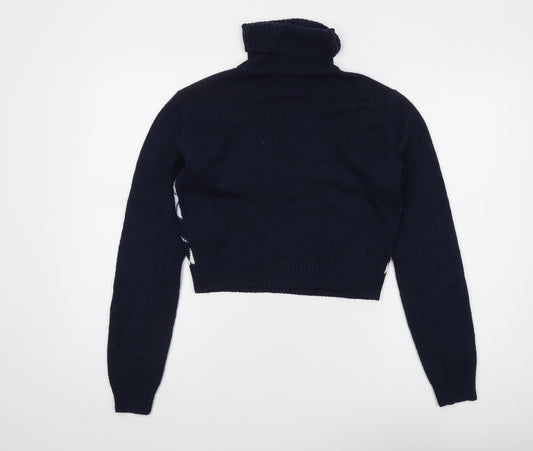 Hollister Women's Blue XS Roll Neck Argyle Jumper