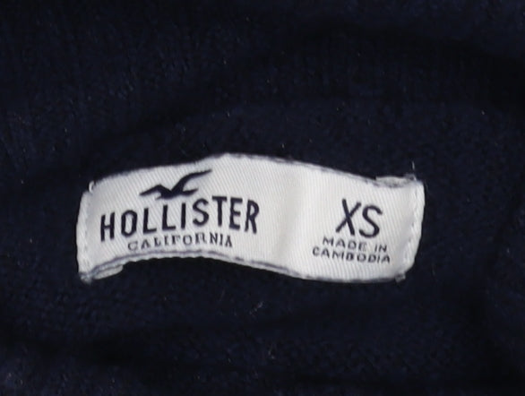 Hollister Women's Blue XS Roll Neck Argyle Jumper
