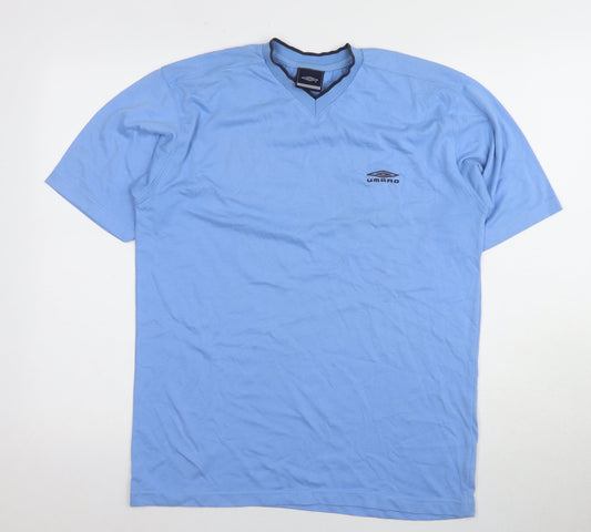 Umbro Men's Blue V-Neck T-Shirt, Size M
