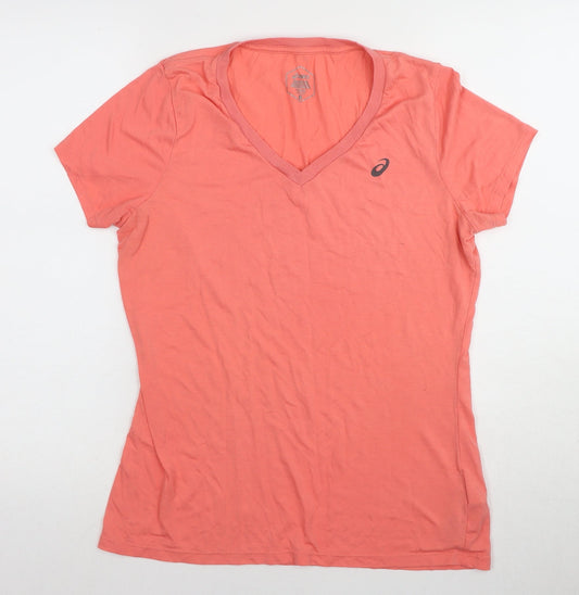 Additional front view of Asics Women's Orange Running V-Neck T-Shirt L