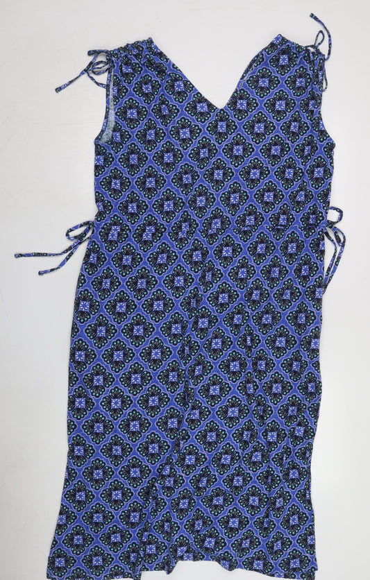 White Stuff Women's Blue Geometric Wrap Dress, L