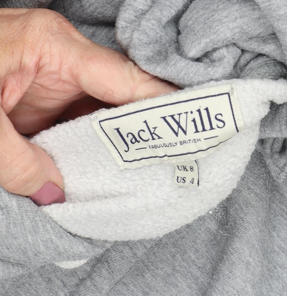 Jack Wills Women's Grey Pullover Logo Hoodie Size 8