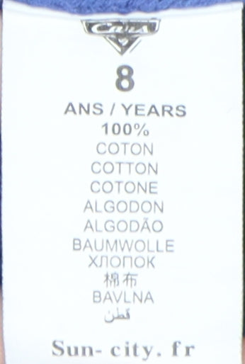 Brand and care label for Sun-city boys’ blue cars full zip jumper 8 years - casual wear
