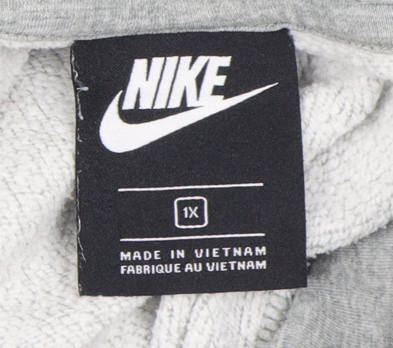 Nike Men's Grey Pullover Hoodie with Logo and Drawstring