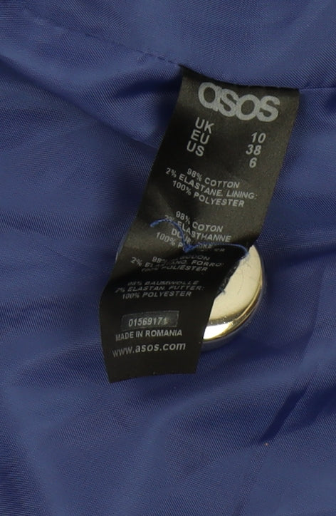 Close-up detail of Asos Women's Blue Trench Coat, size 10, Cotton Blend