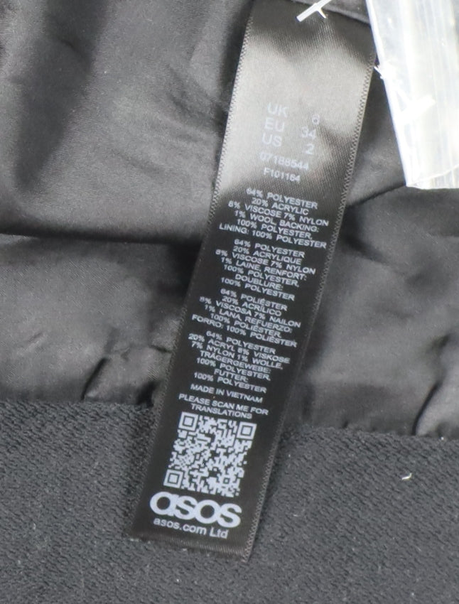 Close-up detail of ASOS Women's Black Check Pea Coat, size 8, Winter Classic