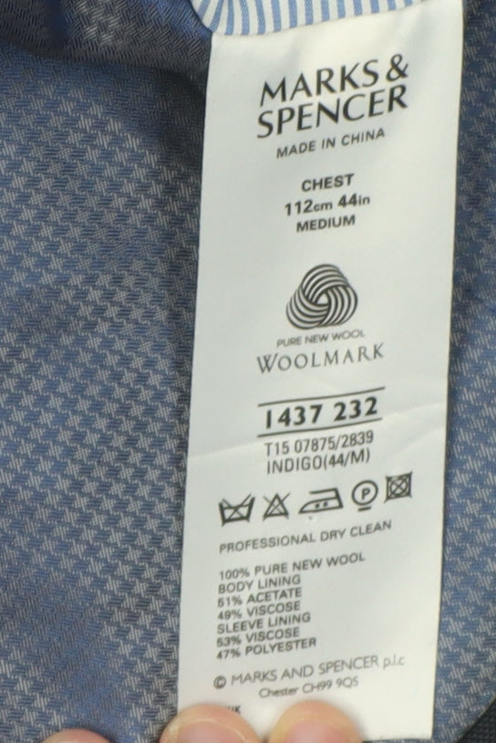 Marks and Spencer Men's Blue Wool Blazer, 44R Regular