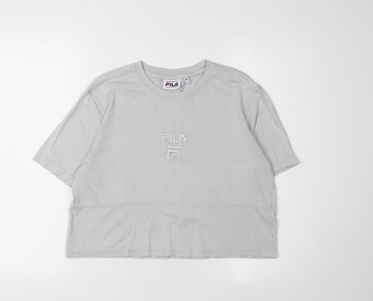 Fila Unisex Grey T-Shirt M Basic Casual Embroidered