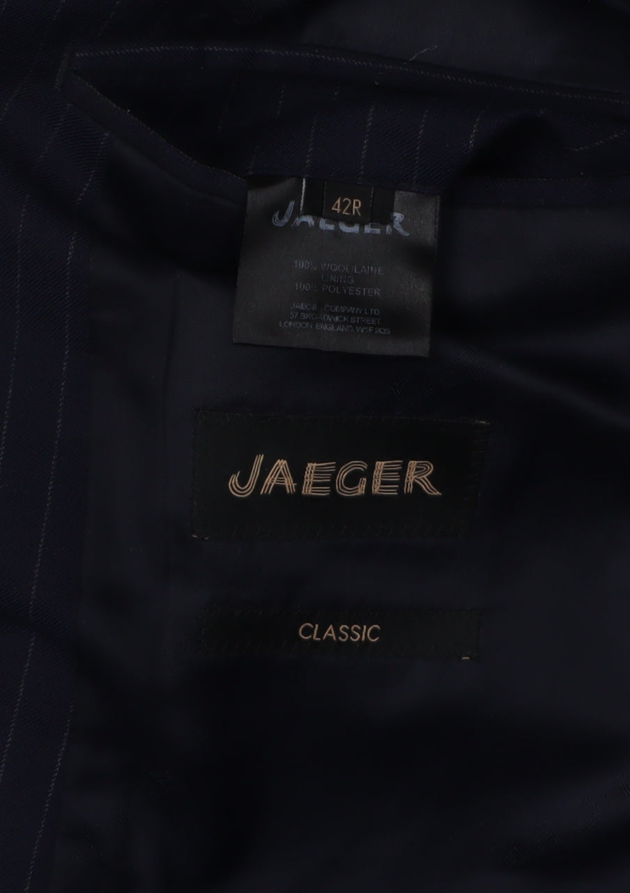 Jaeger Men's Blue Blazer 42R Classic Wool Striped