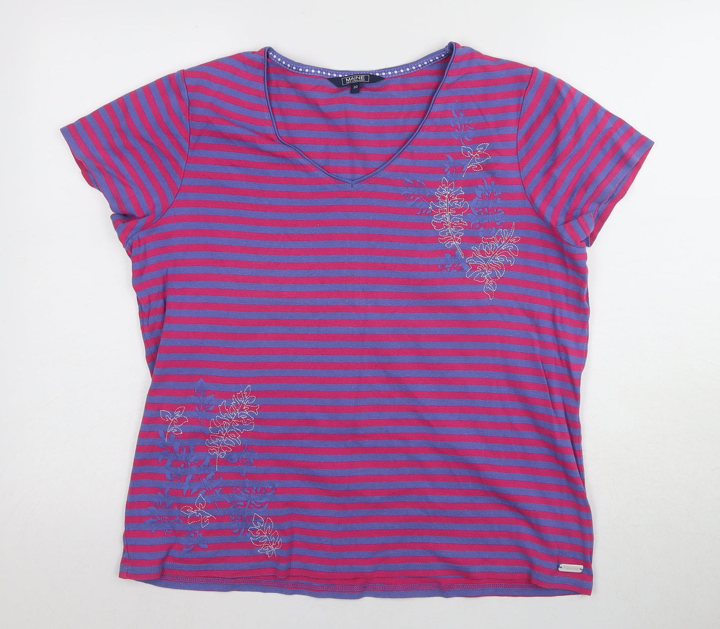 Maine New England Women's Multicolour Striped T-Shirt Size 20