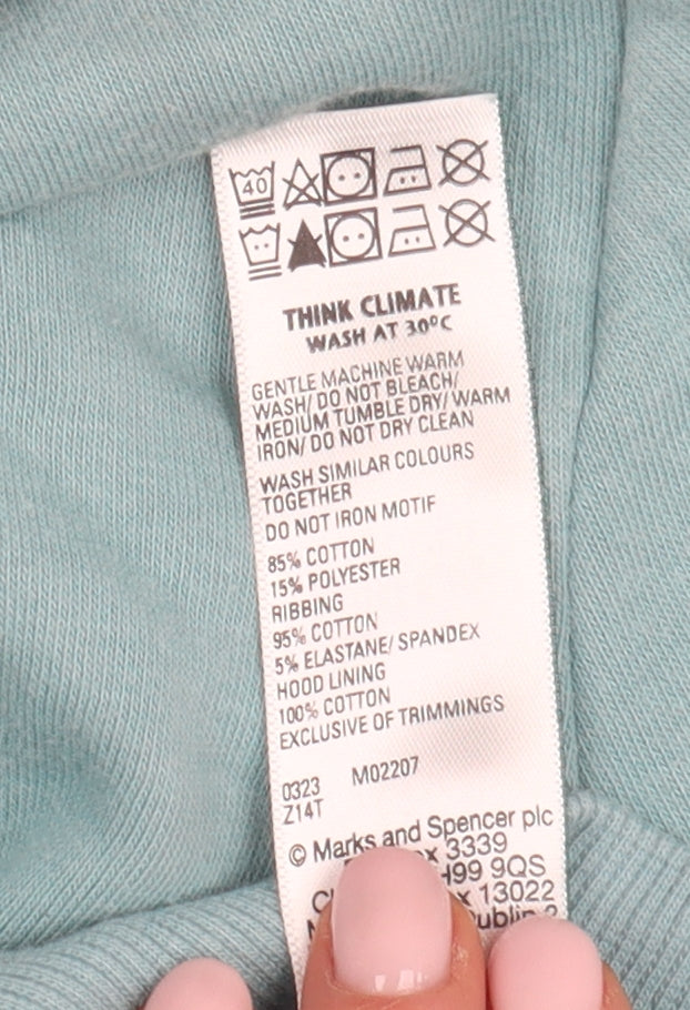 Brand and care label for Marks & Spencer girls’ blue pullover hoodie 9-10 years