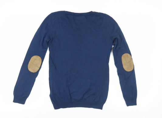 Massimo Dutti Women's Blue Cotton-Cashmere Jumper M