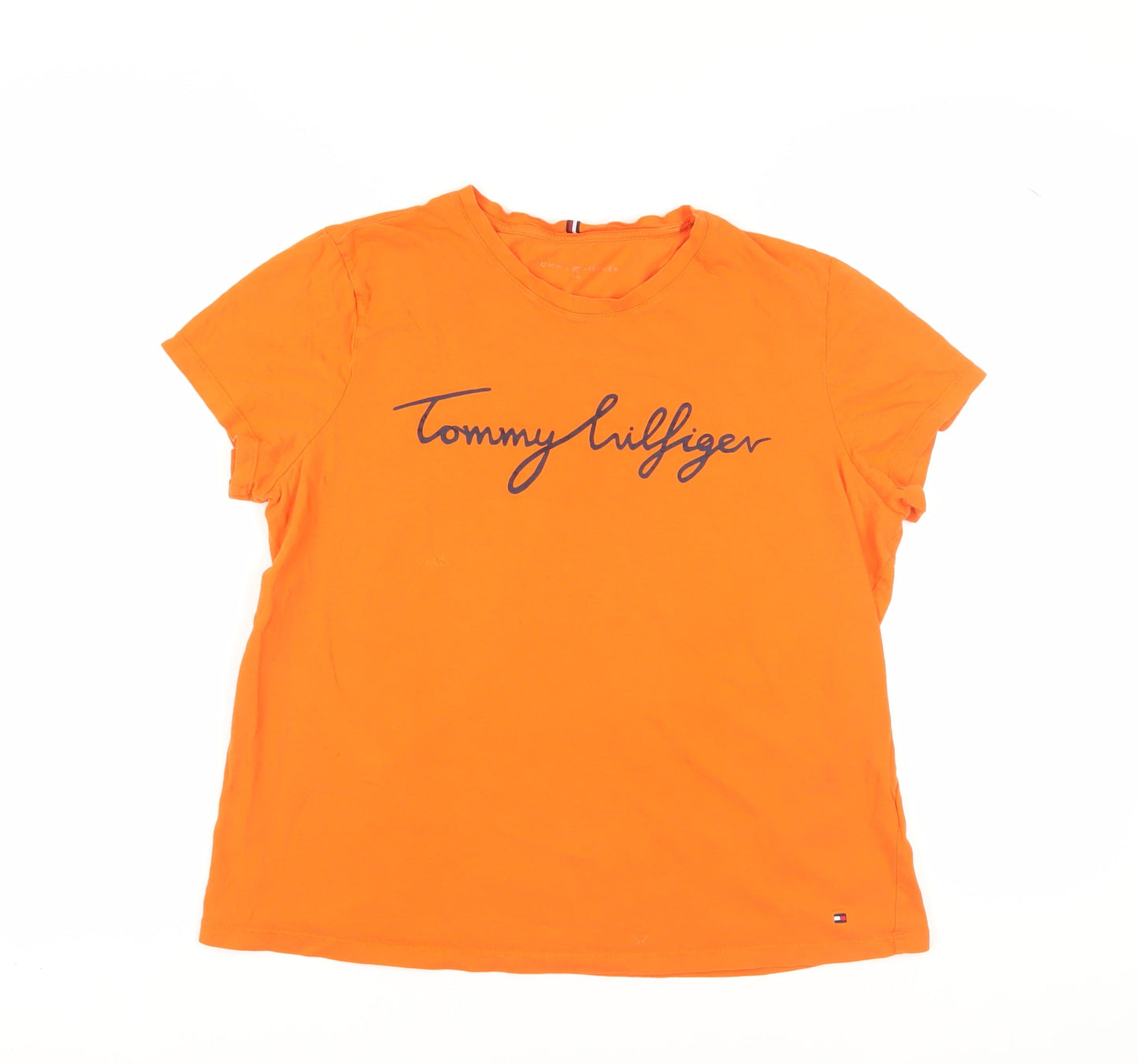 Tommy Hilfiger Unisex Orange T-Shirt XL, Crew Neck, Short Sleeve