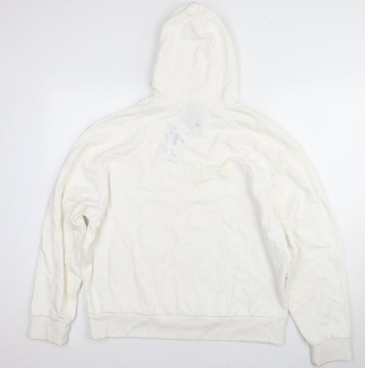COLLUSION White Pullover Hoodie, L, Unisex, Logo, Cotton