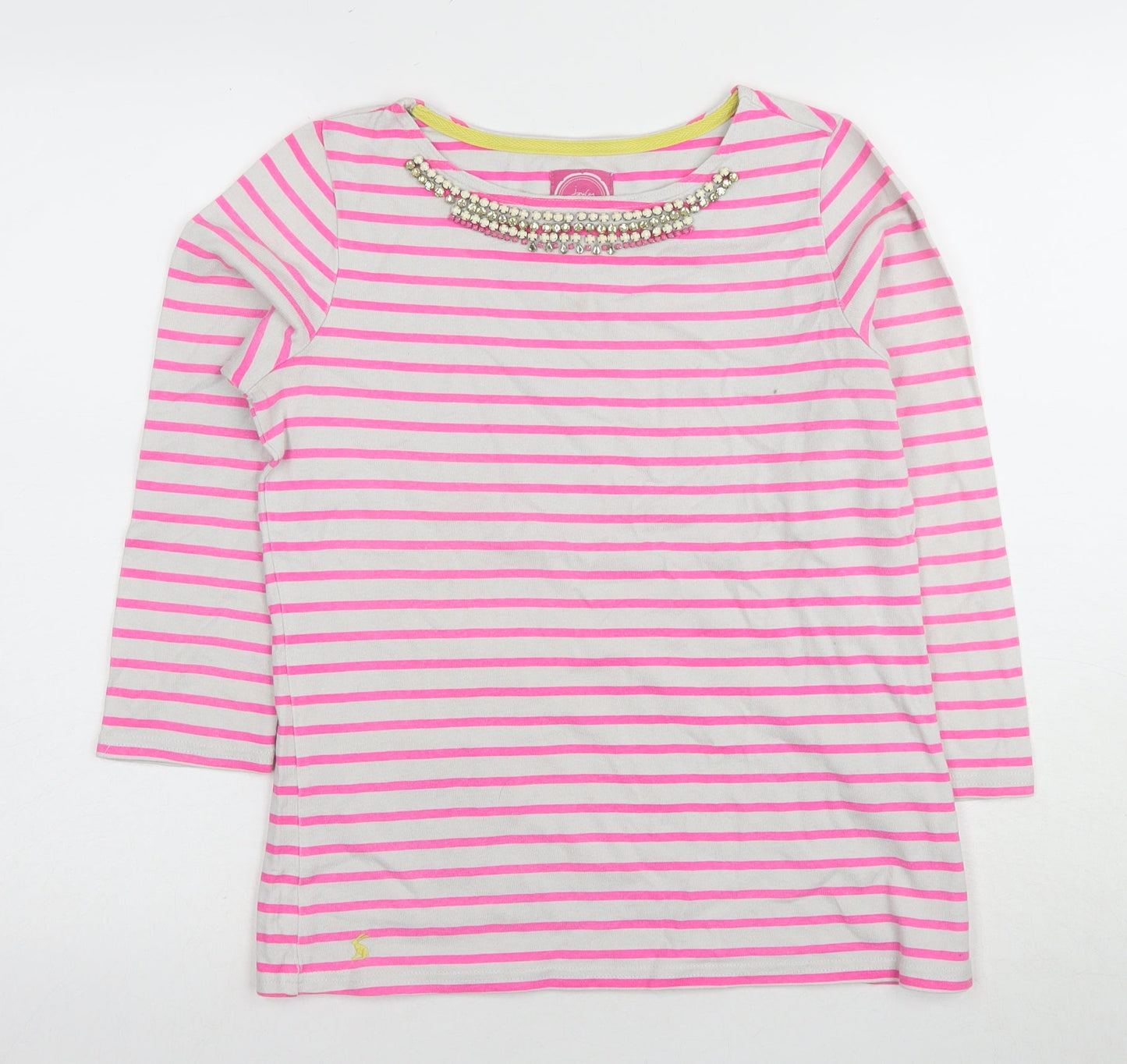 Joules Women's Pink Striped T-Shirt, Size 10, Casual Chic