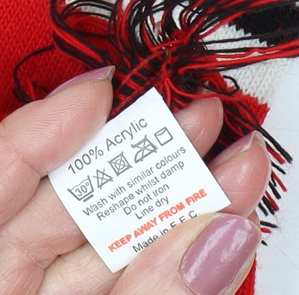 Back view of Manchester United Red Striped Sports Scarf with Fringe