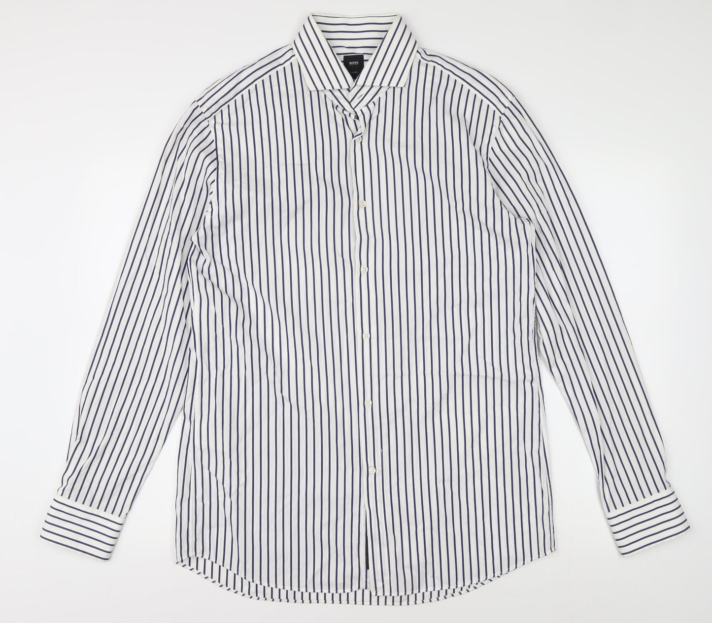 BOSS Men's White Striped Slim Fit Dress Shirt, M