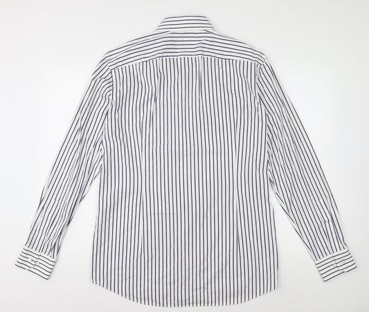 BOSS Men's White Striped Slim Fit Dress Shirt, M